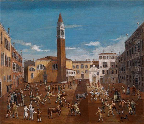 Karnevalsbelustigung Auf Dem Campo Sant'angelo In Venedig Oil Painting by Gabriel Bella