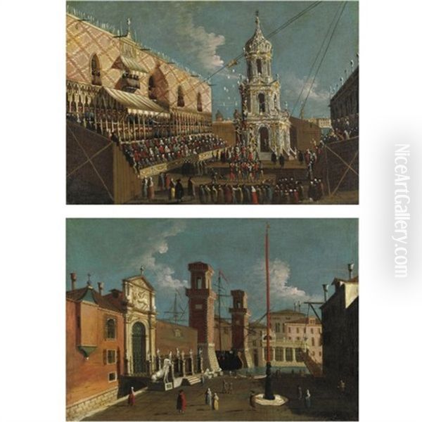 Venezia, Arsenale (+ Venezia, Festa Nella Piazzetta; Pair) Oil Painting by Gabriel Bella