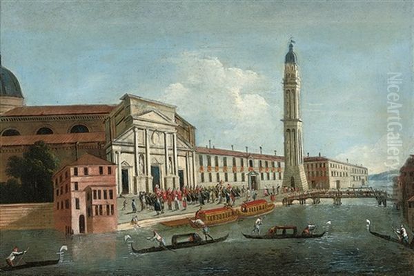 The Church Of San Pietro Di Castello, Venice, With The Arrival Of The Patriarch Oil Painting by Gabriel Bella