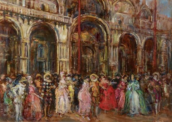 Jour De Carnaval Sur La Place Saint Marc Oil Painting by Vincenzo La Bella