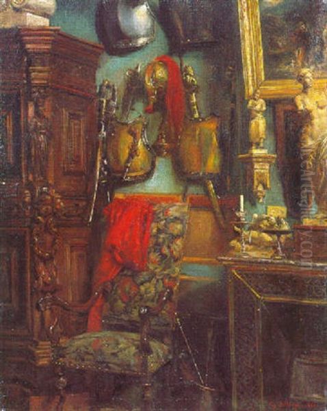 L'interieur D'un Atelier Oil Painting by Eugene Alexandre Bellange