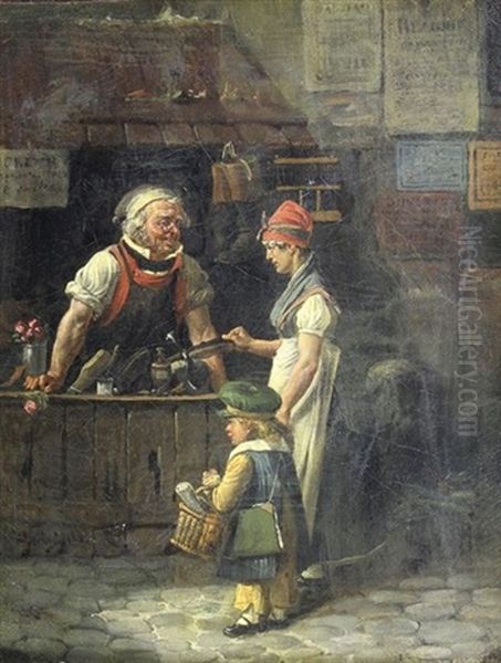 Chez Le Cordonnier, 1822 Oil Painting by Hippolyte Bellange