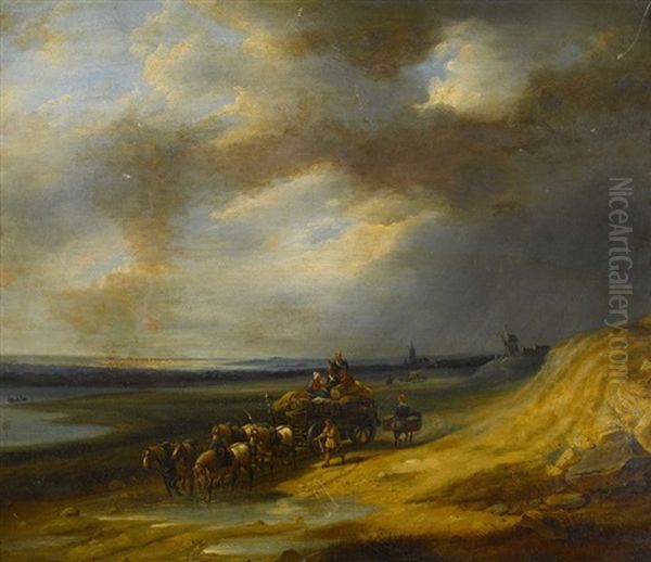 Kustenpartie Mit Beladenem Fuhrwerk Und Soldaten Oil Painting by Hippolyte Bellange