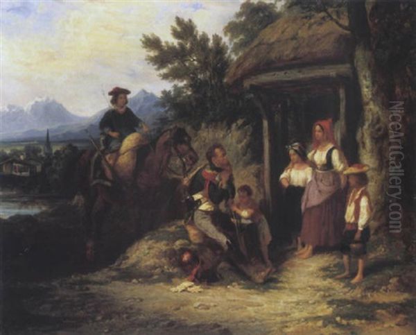 La Halte Du Grognard Pendant La Campagne D'italie Oil Painting by Hippolyte Bellange