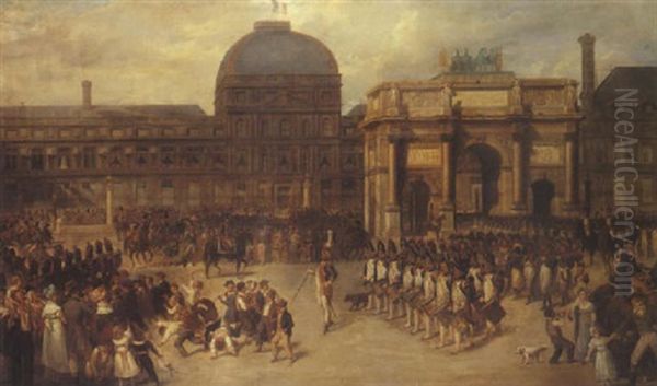 Un Jour De Revue Dans La Cour Du Carrousel En 1810 Oil Painting by Hippolyte Bellange