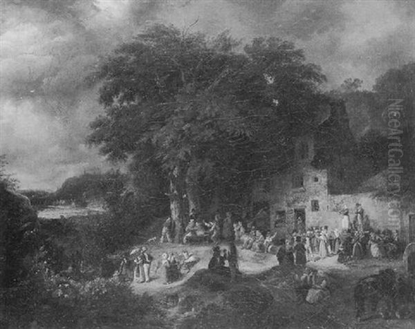 Fete Villageoise Dans Un Paysage by Hippolyte Bellange