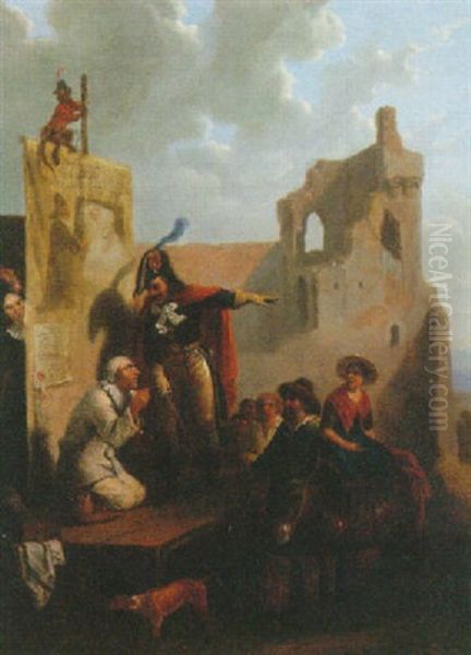 Commedia Dell'arte Oil Painting by Hippolyte Bellange