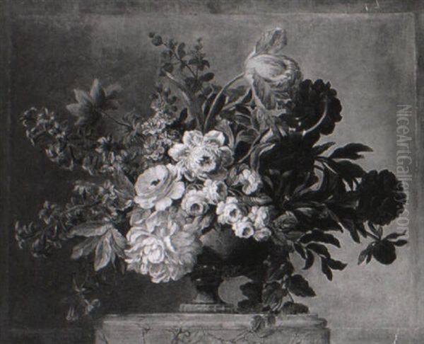 Nature Morte Au Vase De Fleurs Sur Un Entablement Oil Painting by Hippolyte Bellange