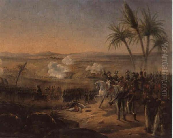 Bonaparte Harangue Ses Troupes Pendant La Bataille Des Pyramides Oil Painting by Hippolyte Bellange