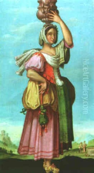 A Woman Carrying A Water Jug On Her Head Oil Painting by Jacques Bellange