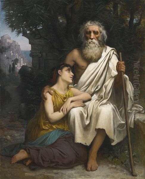 Oedipus And Antigone Oil Painting by Camille Felix Bellanger