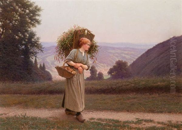 Paysanne Retournant Du Marche Oil Painting by Camille Felix Bellanger