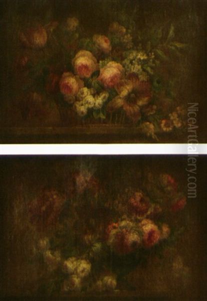 Corbeilles De Fleurs (pair) Oil Painting by Michel Bruno Bellanger