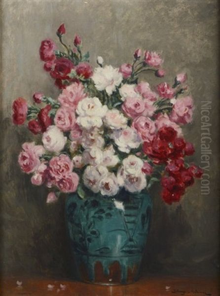 Bouquet De Roses Oil Painting by Paul Bellanger-Adhemar