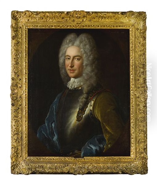 Portrait Of Alexander, 4th Lord Forbes Of Pitsligo (d. 1762), Half Length, Wearing Armour And A Blue Cloak by Alexis-Simon Belle