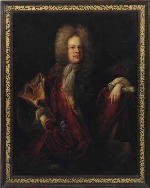 Portrait Of A Gentleman, Half-length, In A Red Cloak Oil Painting by Alexis-Simon Belle