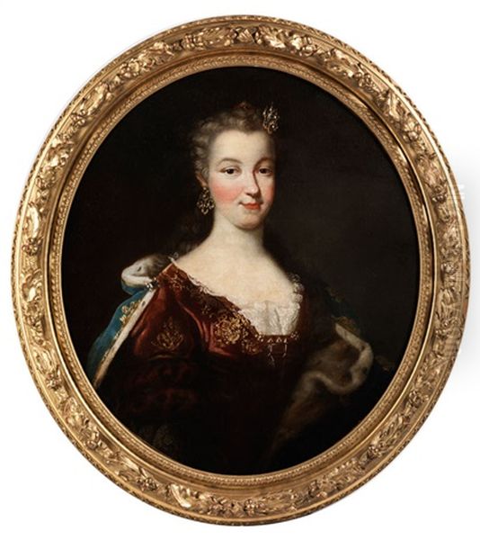 Portrait Der Franzosischen Konigin Maria Leszczynska, 1703 - 1768 Oil Painting by Alexis-Simon Belle