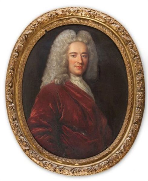 Portrait D'homme Au Manteau Rouge Oil Painting by Alexis-Simon Belle