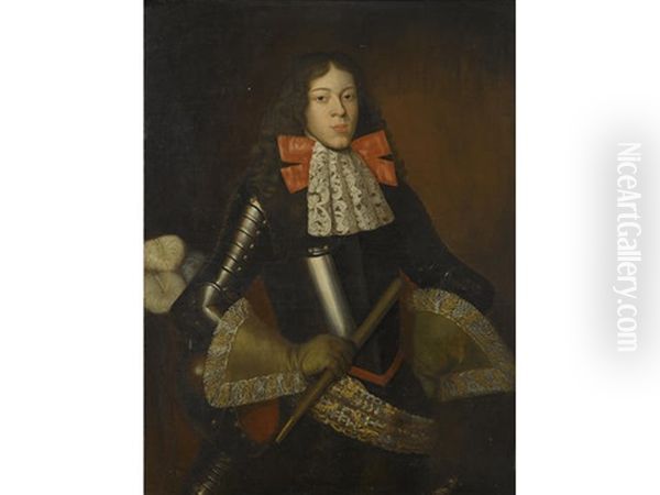 A Portrait Of A Young Man In Armour, Three-quarter Length Oil Painting by Alexis-Simon Belle