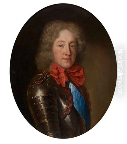 Portrait D'homme En Armure Portant Le Ruban Bleu De L'ordre Du Saint Esprit Oil Painting by Alexis-Simon Belle