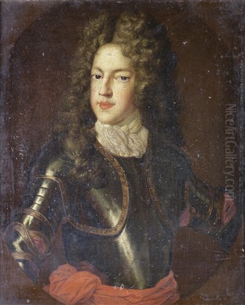 Portrait Of James Francis Edward Stuart, Known As The Old Pretender, Half-length, In Armour, Within A Painted Oval Oil Painting by Alexis-Simon Belle