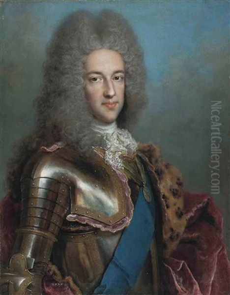 Portrait Of James Francis Edward Stuart, The Old Pretender In Armor, With The Sash Of The Order Of The Garter And The Medal Of The Order Of The Thistle Oil Painting by Alexis-Simon Belle