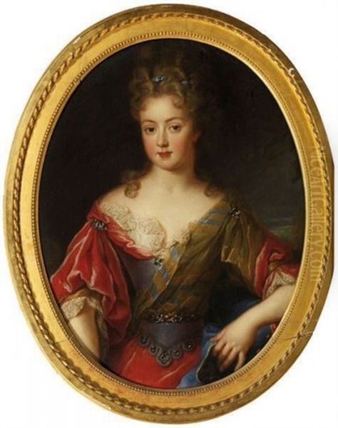 Portait De Jeune Femme En Robe A Volets Oil Painting by Alexis-Simon Belle