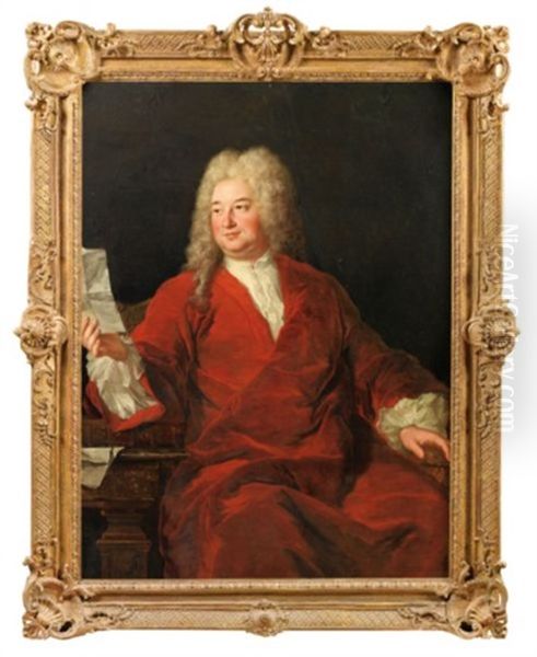 Portrait D'homme Assis En Manteau Rouge Tenant Une Lettre by Alexis-Simon Belle