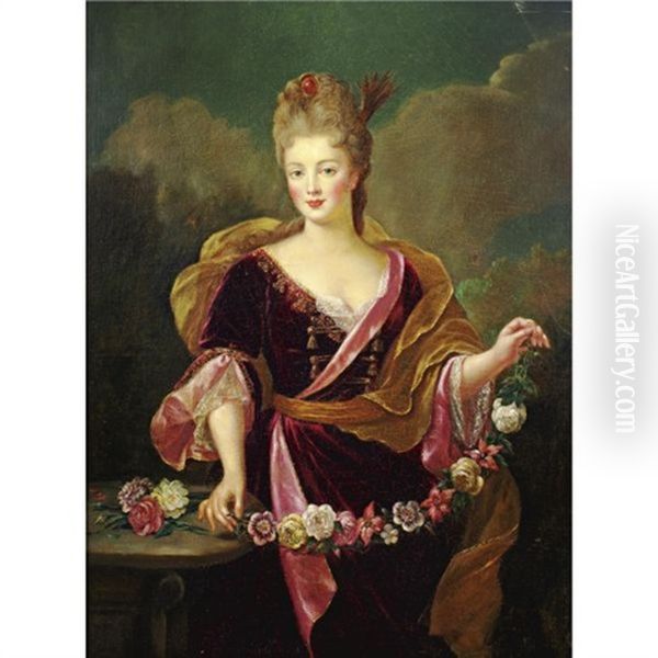 Portrait Of A Woman, Said To Be Adrienne Lecouvreur Oil Painting by Alexis-Simon Belle