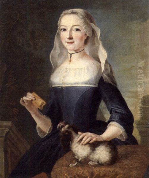 Portrait De Femme A La Madeleine Et Au Petit Chien by Alexis-Simon Belle