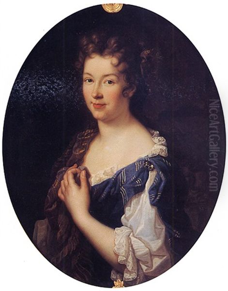 Portrait De Femme A La Robe Bleue Oil Painting by Alexis-Simon Belle