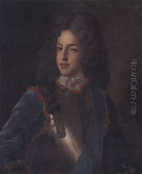 Portrait Of James Francis Edward Stuart, The Old Pretender, In A Blue Coat And Breastplate Oil Painting by Alexis-Simon Belle