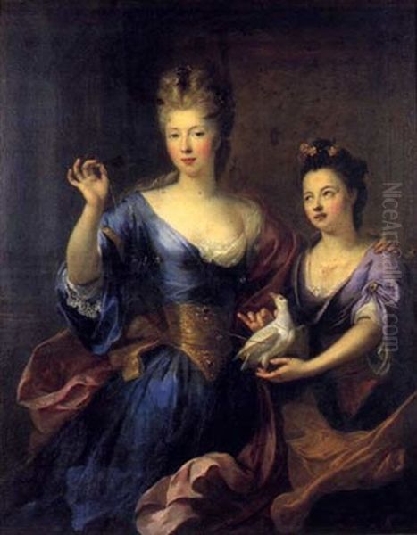 Portrait De Mademoiselle De Presteseille-adnet Et De Sa Soeur Cadette Oil Painting by Alexis-Simon Belle