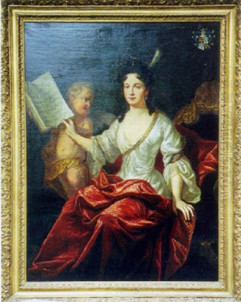 Jeune Femme Feuilletant Une Partition Que Lui Presente Un Amour Oil Painting by Alexis-Simon Belle