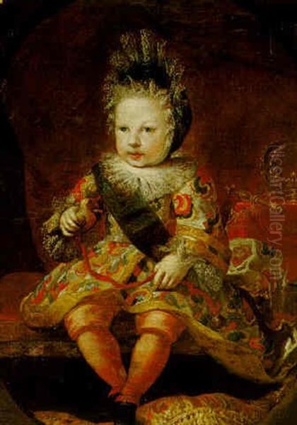 Portrait Of King Louis Xv As A Child, Wearing The Sash Of The Order Of The Saint-esprit Oil Painting by Alexis-Simon Belle