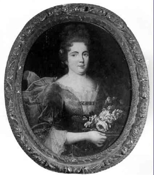 Portrait De Jeune Femme Tenant Une Corbeille De Fleurs by Alexis-Simon Belle