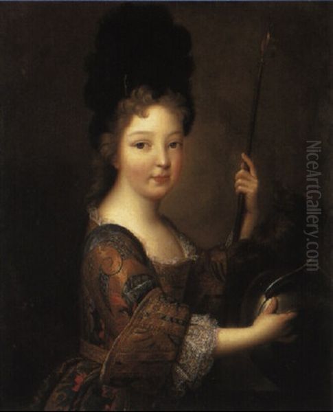 Portrait Of A Girl As Minerva With A Black Feather Head-dress Oil Painting by Alexis-Simon Belle