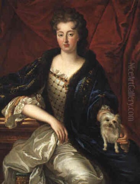 Portrait De Dame De Qualite Avec Son Chien by Alexis-Simon Belle