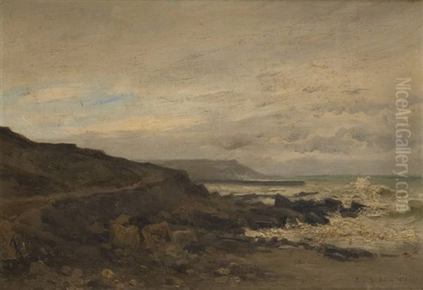 Vue De La Cote En Bretagne Oil Painting by Leon Le Goaebe De Bellee