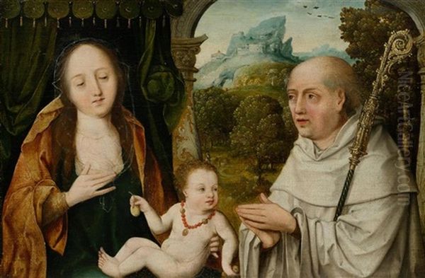 Madonna And Child With Saint Bernhard Of Clairvaux Oil Painting by Jean Bellegambe