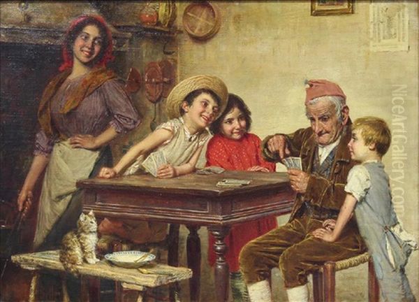 Untitled, (the Card Game) Oil Painting by Gaetano Bellei