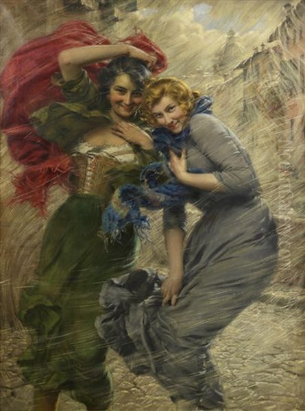 Giornata Di Pioggia (rainy Day) Oil Painting by Gaetano Bellei