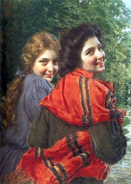 Deux Jeunes Filles Souriant Oil Painting by Gaetano Bellei