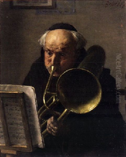 Tuba Spielender Monch Oil Painting by Gaetano Bellei