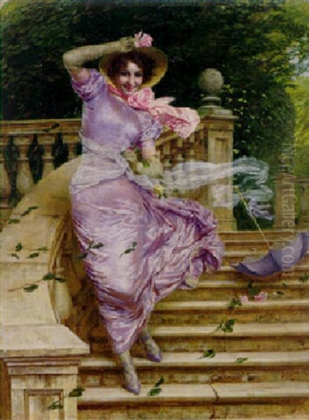 A Gust Of Wind Oil Painting by Gaetano Bellei