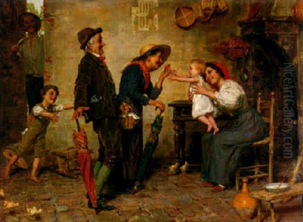 Grandmother's Gift Oil Painting by Gaetano Bellei