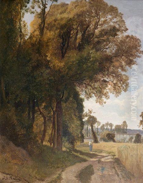 Promeneur Sur Un Chemin Le Long D'une Foret Oil Painting by Jean Joseph Francois Bellel