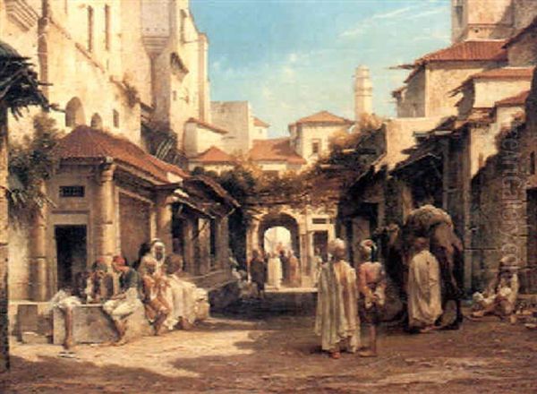 A Street In Cairo Oil Painting by Jean Joseph Francois Bellel