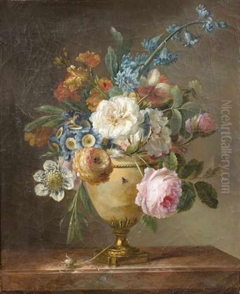 Nature Morte Au Bouquet De Fleurs Pose Sur Un Entablement Oil Painting by Michel Bruno Bellenge