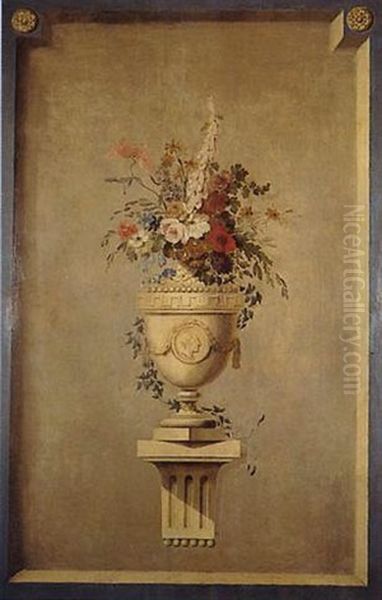 Vase De Fleurs En Marbre Sur Une Console Oil Painting by Michel Bruno Bellenge